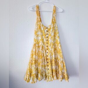 Free People Button Front Raw Edge Layered Sleeveless Floral Sun Dress Medium